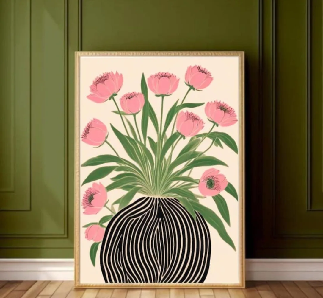 Um cartaz floral sem moldura,  - Florist Supply Vases avaliação e preço